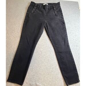 LOFT Ann Taylor Black High Rise Skinny Jeans Nautical Button Detail Women's 28/6